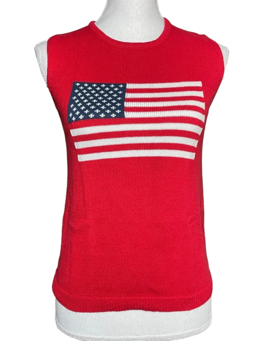 American Flag Knit Sweatervest S Sleeveless Pullover Sweater Vest Patriotic Red